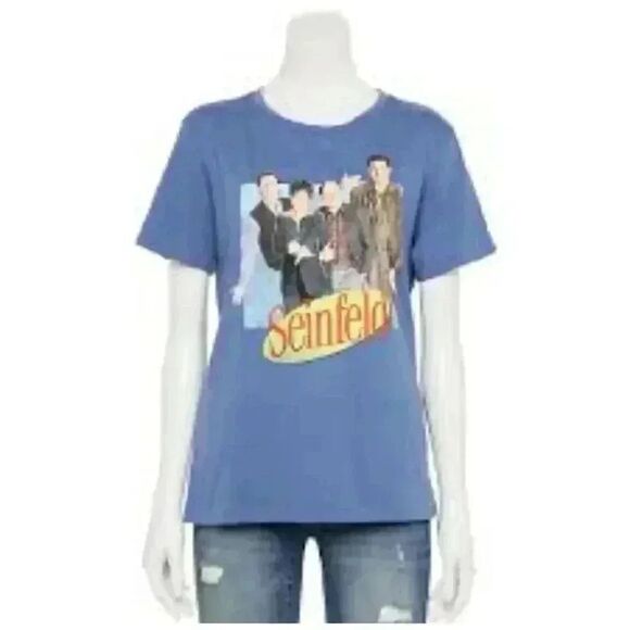 Seinfeld Unisex Adult Blue Cotton/Poly Cast Graphic Crew Neck T-Shirt NEW - Picture 1 of 5